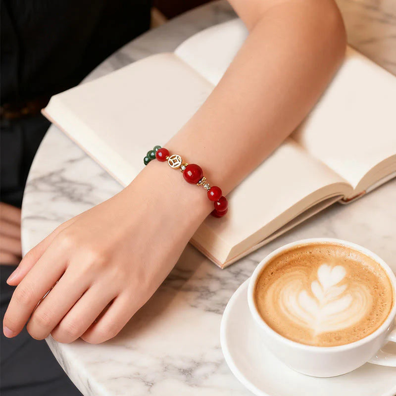 Buddha Stones Natural Red Agate Double Wrap Design Green Chalcedony Calm Bracelet