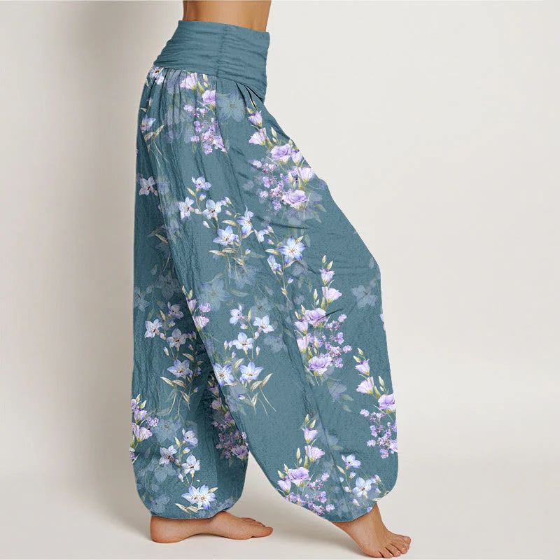Buddha Stones Cotton Star Shaped Trumpet Shaped Flowers Pattern Women's Elastic Waist Harem Pants