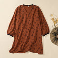 Buddha Stones Butterfly Pattern V-Neck Long Sleeve Women's Polyester Shirt