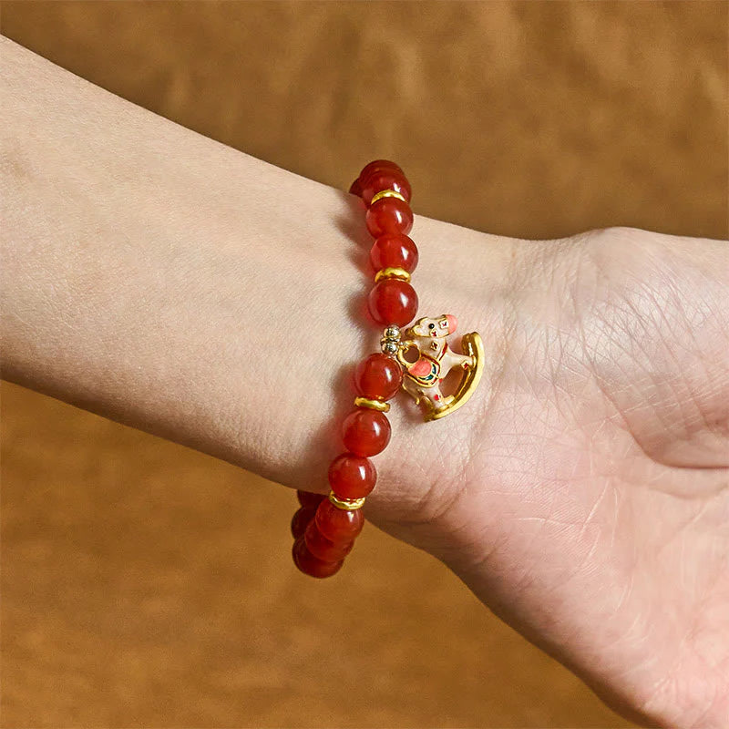 Buddha Stones Year Of The Horse Natural Cinnabar Red Agate Calm Confidence Bracelet