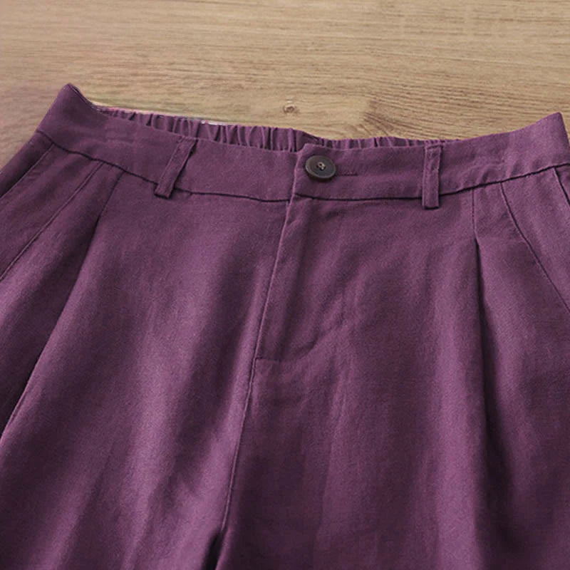 Buddha Stones Women's Fall Commute Solid Color Zipper Design Cotton Wide Leg Pants With Pockets