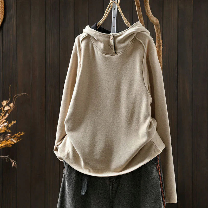Buddha Stones Winter Solid Color Cotton Thickened Long Sleeve Women's Hoodie Has Hood