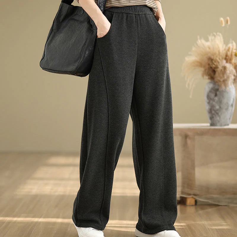 Buddha Stones Casual Thickening Women's Polyester Straight Leg Pants With Pockets