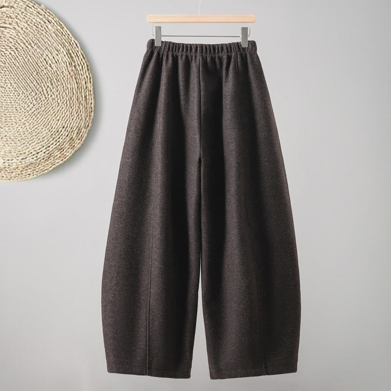 Buddha Stones Plain Cotton Lace-Up Design Thick Women's Pants With Pockets