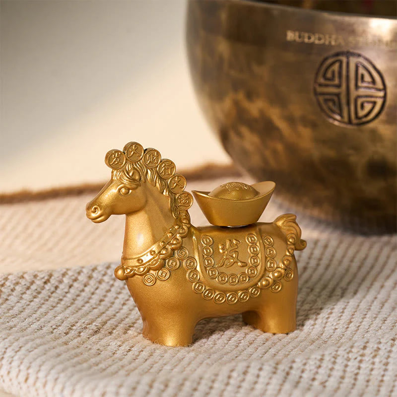 Buddha Stones Hoping You Success and Good Luck Year of the Horse Great Fortune Copper Coins Ingot Alloy Decoration Includes Gift Message Card