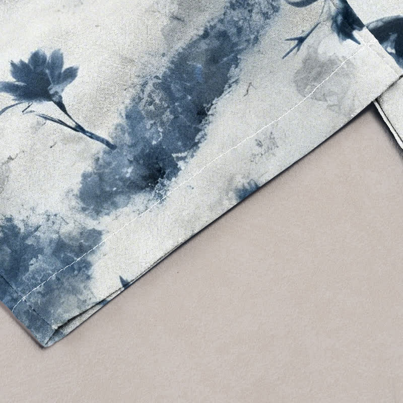 Buddha Stones Ink Wash Painting Floral Elastic Drawstring Women's Pure Cotton Pants With Pockets