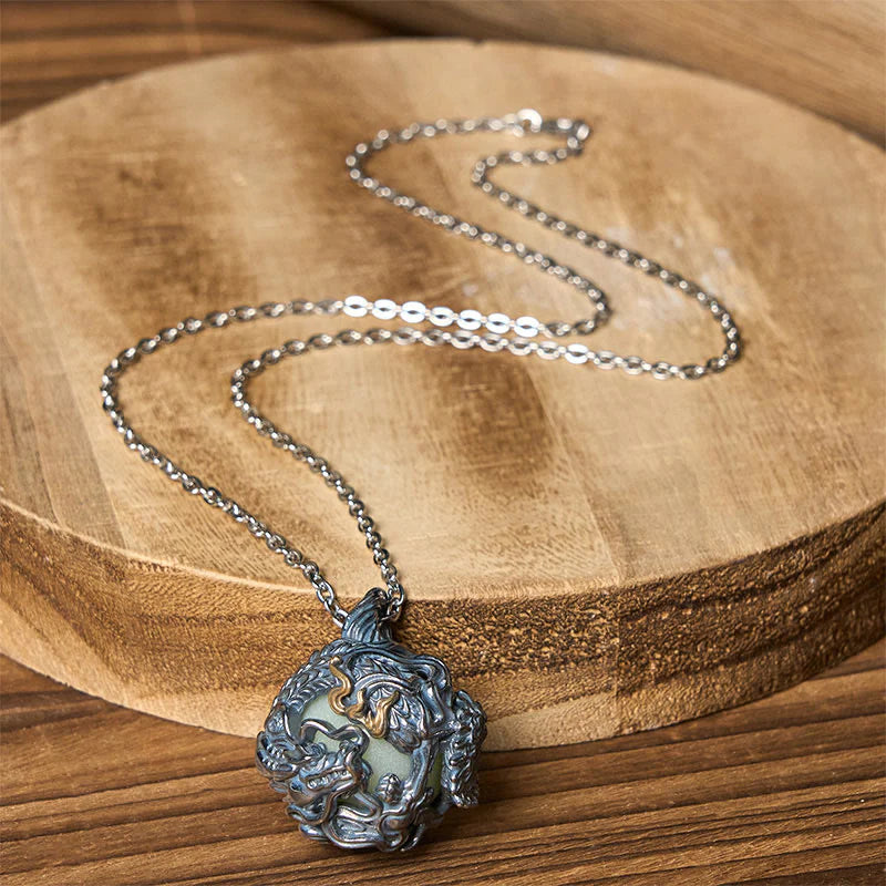Buddha Stones Copper Dragon Surrounding Bead Strength Pendant Necklace