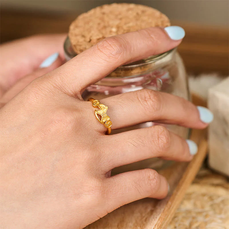 Buddha Stones Year Of The Horse 24k Gold Plated Brass Copper Coin Adjustable Ring