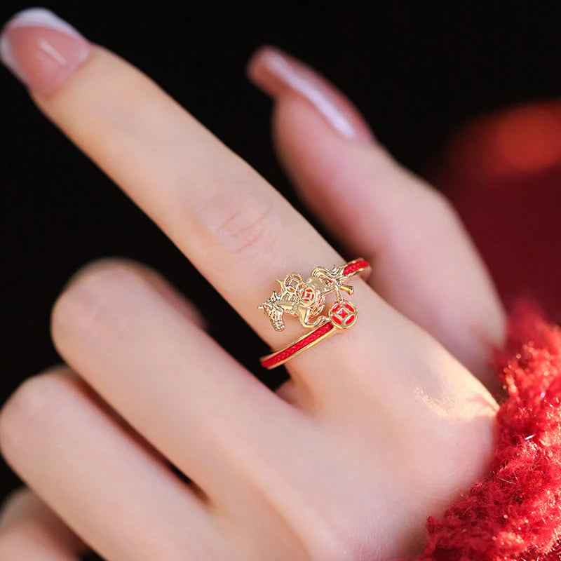 Buddha Stones Copper Red String Copper Coins Year Of The Horse Opening Balance Ring