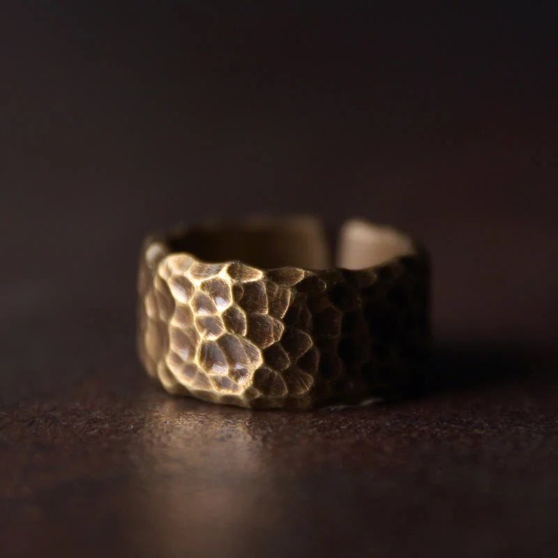 Buddha Stones Tibetan Bump Texture Design Copper Brass Luck Ring
