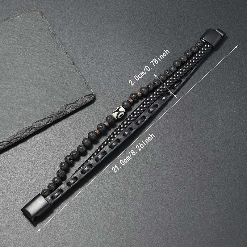 FREE Today: Wealth and Protection Dzi Bead Lava Rock Multilayered Braided Leather Bracelet