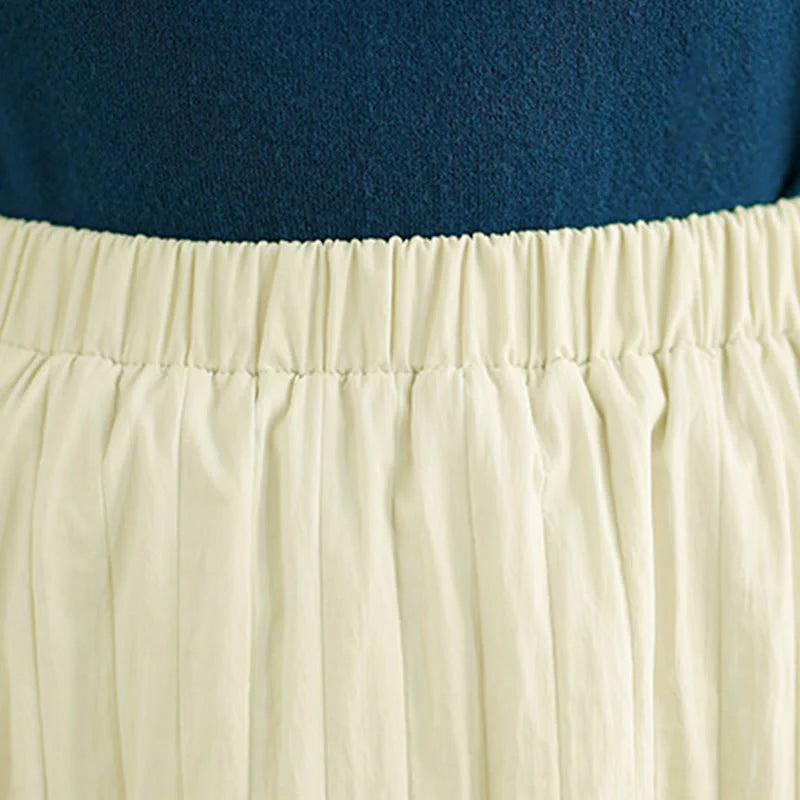 Buddha Stones Plain Pleats Design Elastic Waist Women's Thermal Skirt With Pockets