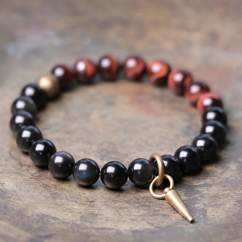 Buddha Stones Black Obsidian Sodalite Crystal Copper Strength Couple Bracelet (Extra 30% Off | USE CODE: FS30)