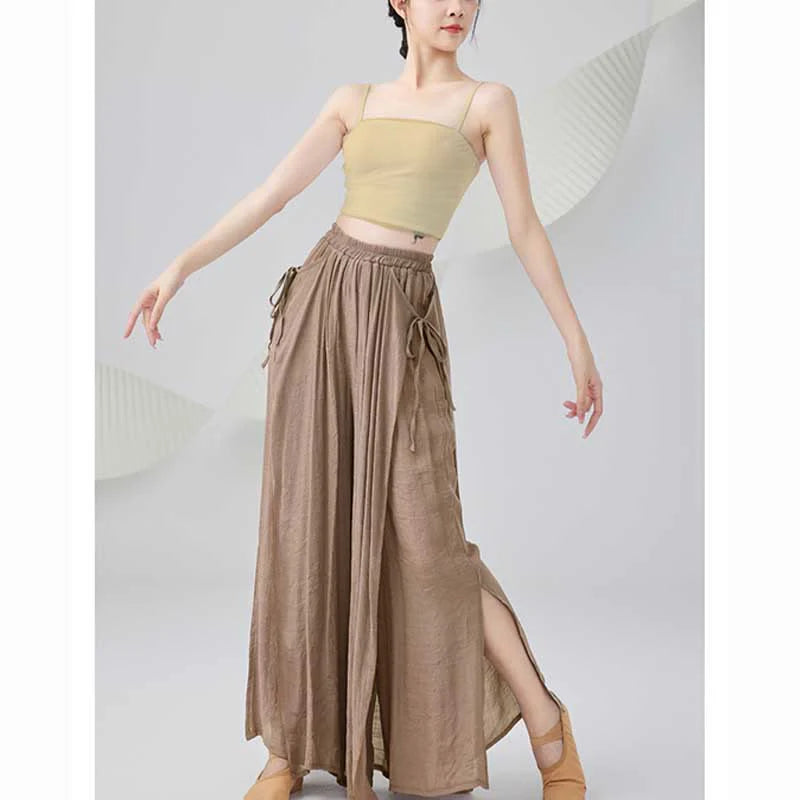 Buddha Stones Solid Color Loose Cotton Linen Wide Leg Pants For Yoga Classical Dance (Extra 35% Off | USE CODE: FS35)