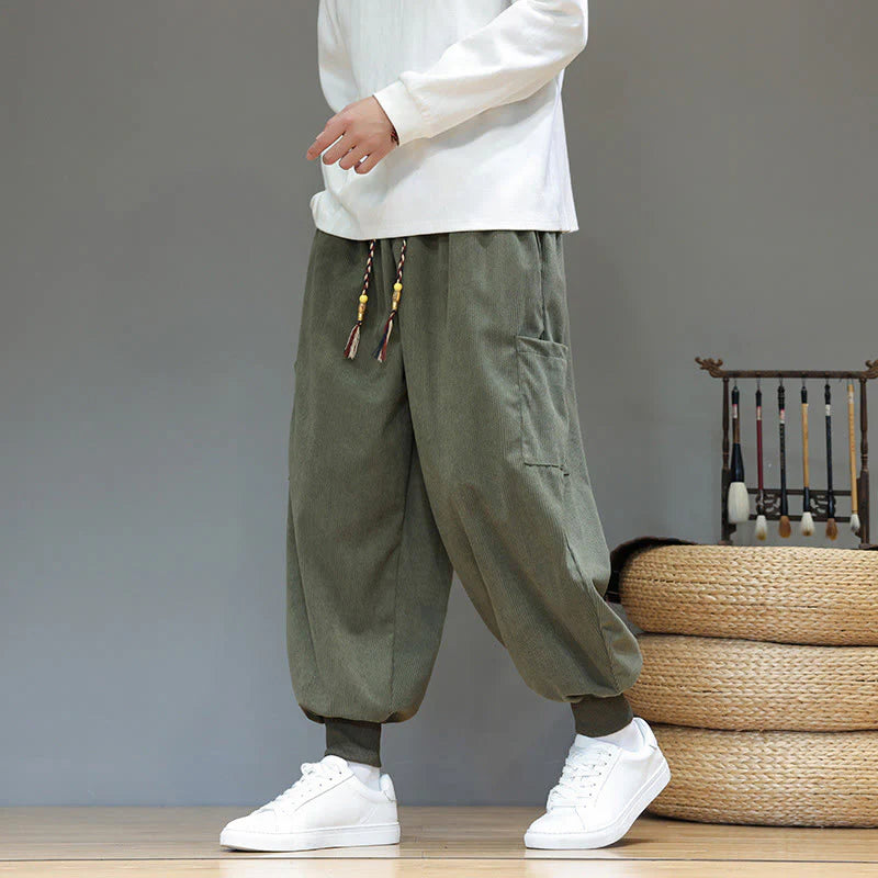Buddha Stones Spring Solid Color Men's Ankle-Length Cotton Pants With Pockets
