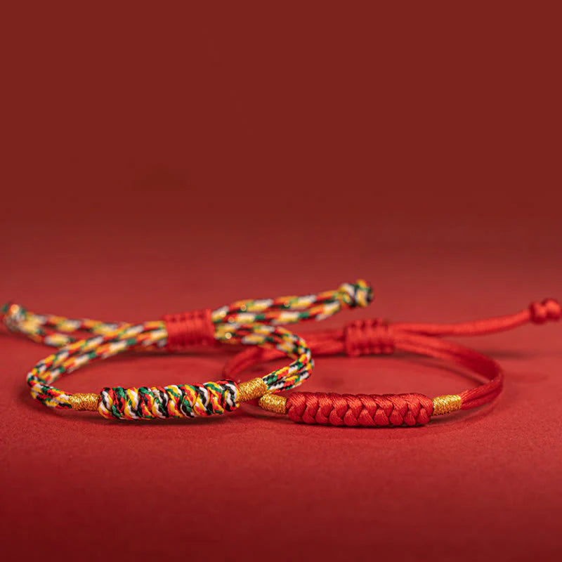 Buddha Stones Handmade Braided Red String Happy Knot Flat Knot Colorful Rope Bracelet