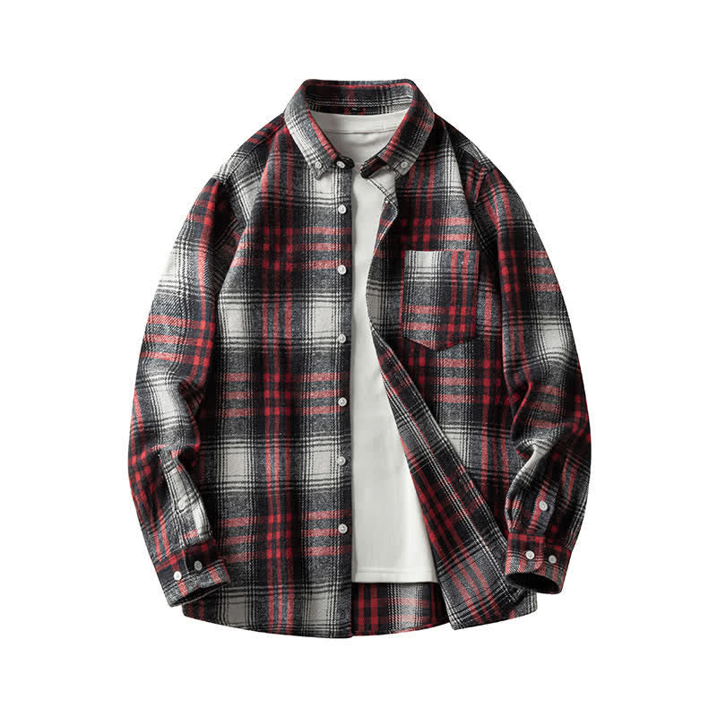 Buddha Stones Commute Multicolor Plaid Button Men's Cotton Long Sleeve Shirts With Pocket
