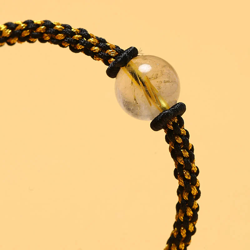 Buddha Stones Handmade Red Agate Amethyst Golden Rutilated Quartz Pink Crystal Bead Calm Braided Bracelet