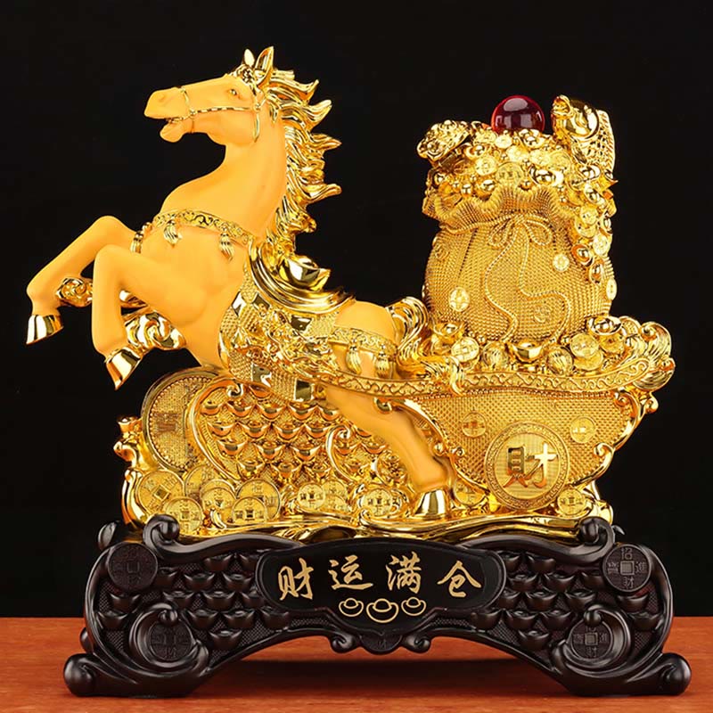 Buddha Stones  Good Fortune Year of the Horse Treasure Bowl Ingots Wealth Resin Home Decoration