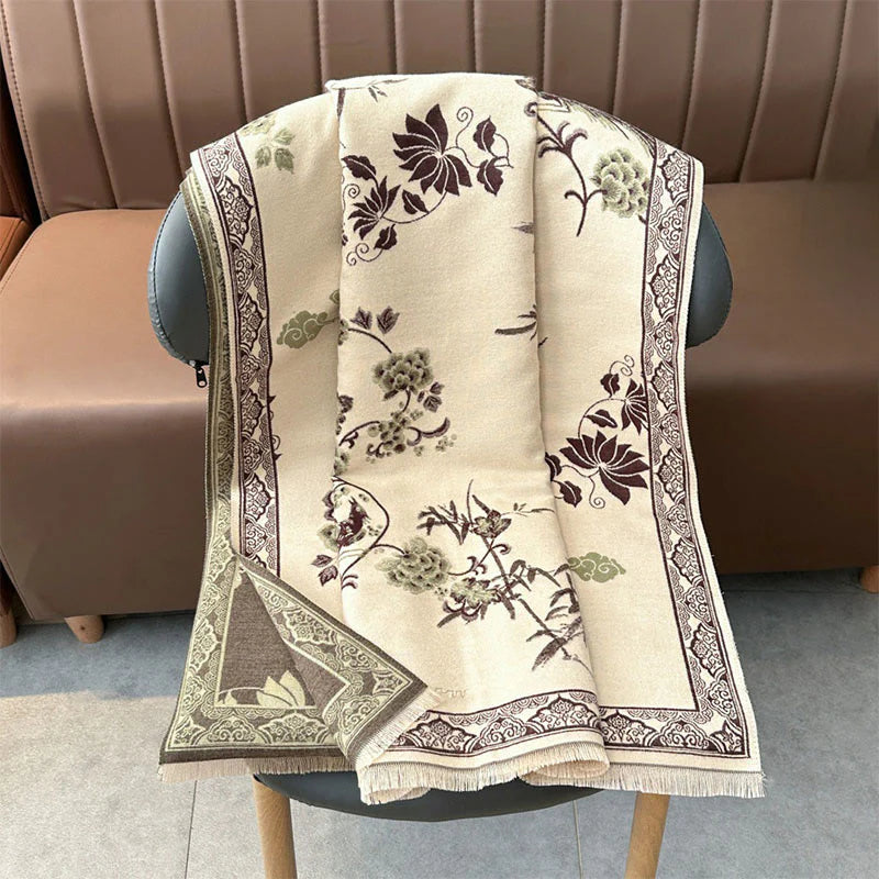 Buddha Stones Winter Birds Bamboo Leaves Vines Pattern Soft Scarf Shawl