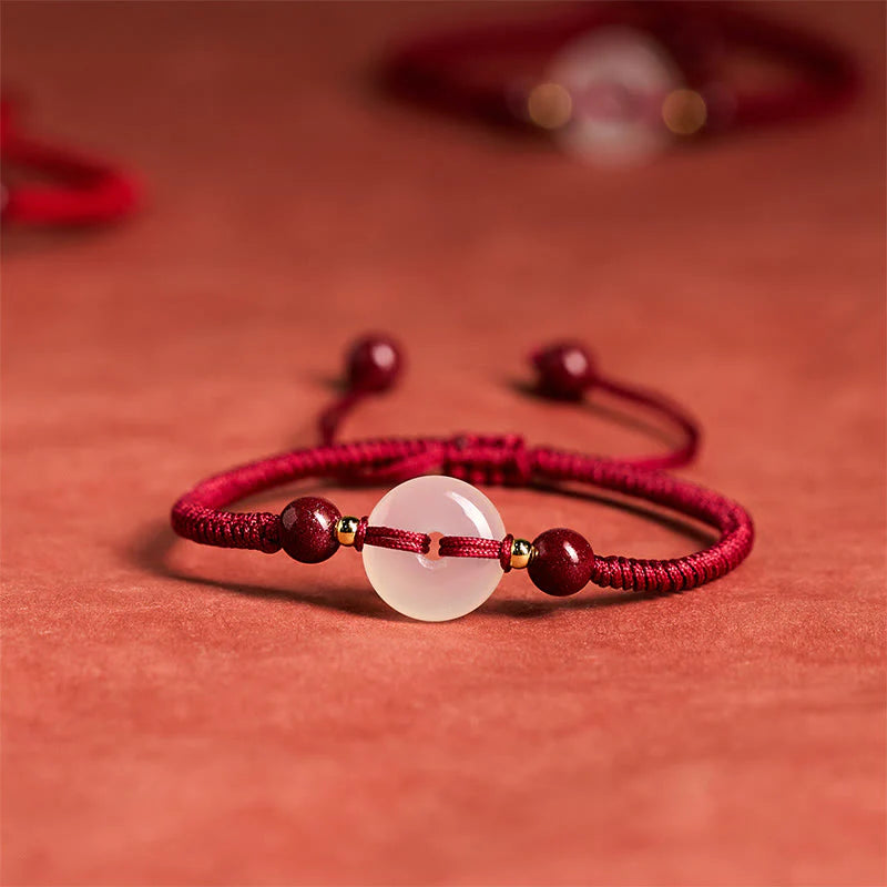 Buddha Stones Peace Buckle White Agate Flat Knot Diamond Knot Red String Connection Bracelet