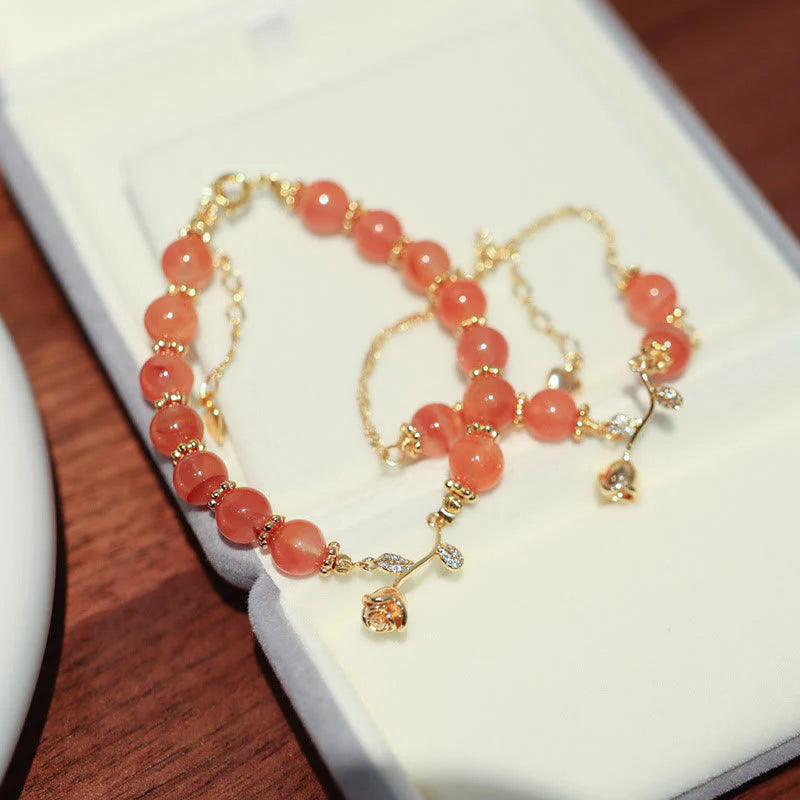 Buddha Stones Natural Red Agate Rose Confidence Calm Chain Bracelet
