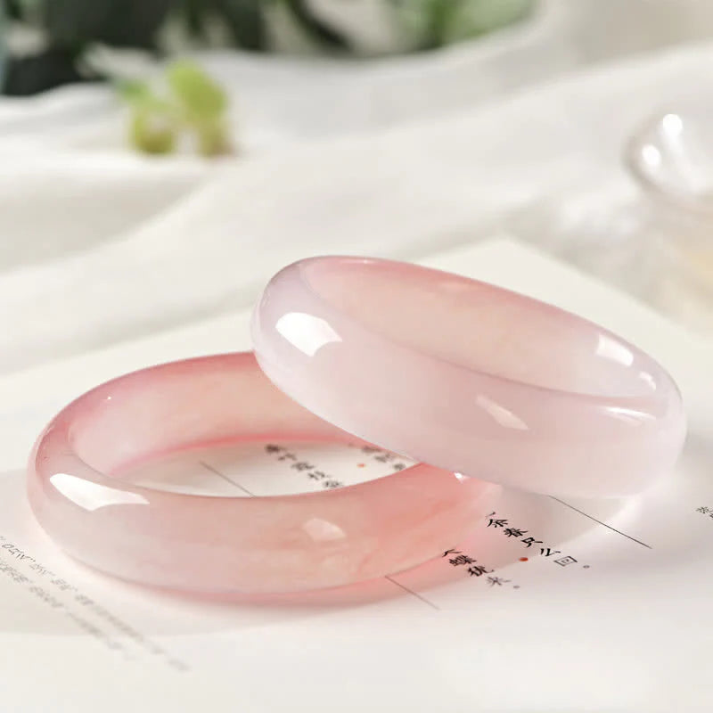 Buddha Stones Pink Golden Silk Jade Wealth Bracelet Bangle