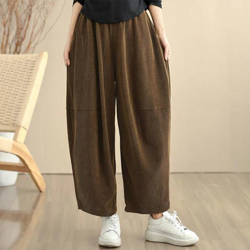 Buddha Stones Women's Fall Patchwork Plain Corduroy Harem Pants With Pockets