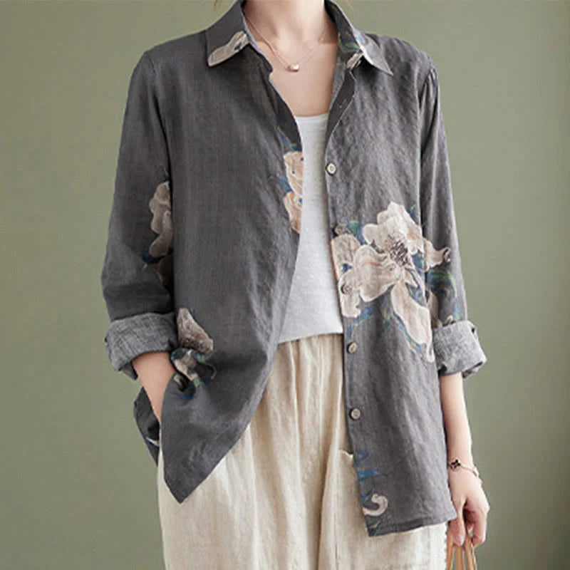 Buddha Stones Literary Artistic Flower Print Cotton Clothing