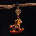 Buddha Stones Year of the Horse Rainbow Eucalyptus Small Leaf Red Sandalwood Linden Wood Ebony Carved Positive Key Chain