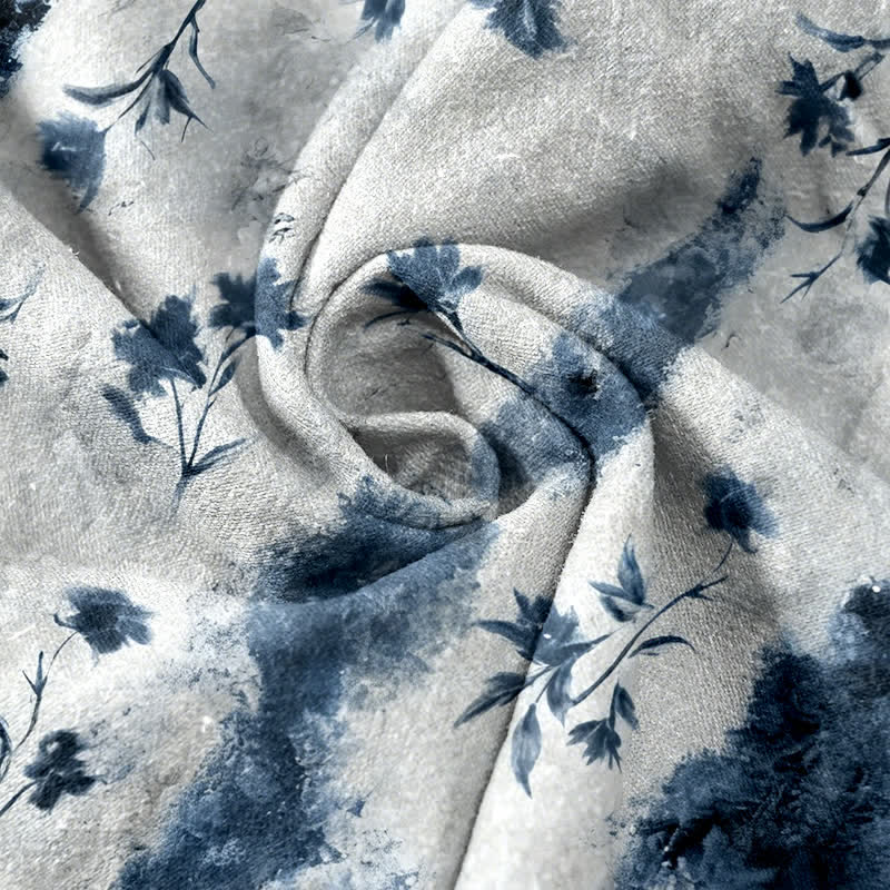 Buddha Stones Ink Wash Painting Floral Elastic Drawstring Women's Pure Cotton Pants With Pockets