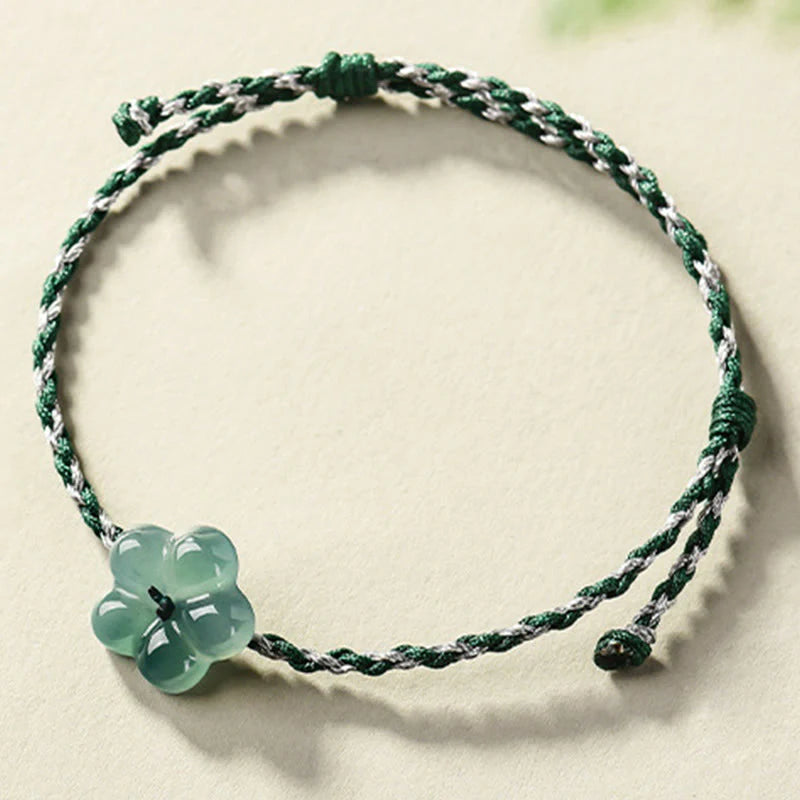 Buddha Stones Natural Flower Jade Hand-Woven Prosperity  Bracelet