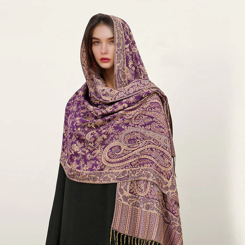 Buddha Stones Ethnic Daily Tibetan Paisley Pattern Tassel Cozy Scarf Shawl