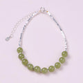 Buddha Stones 925 Sterling Silver Hetian Jade Bead Luck Chain Bracelet