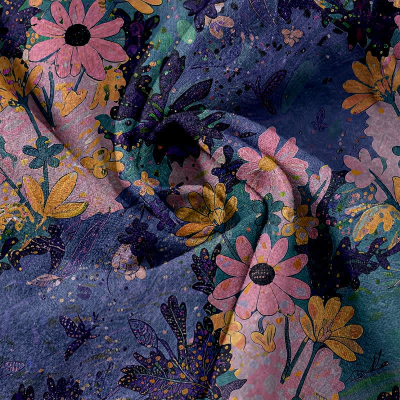 Buddha Stones Colorful Floral Print Pure Cotton Women's Elastic Waist Pants With Pockets