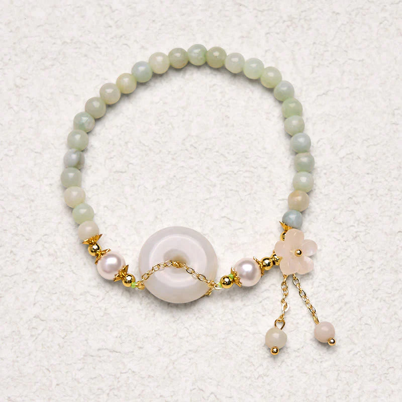Buddha Stones Jade Peace Buckle Beads Flower Prosperity Bracelet