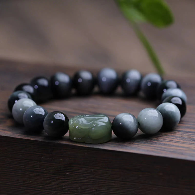 Buddha Stones Natural Eagle's Eye Stone Hetian Jade Pixiu Confidence Bracelet