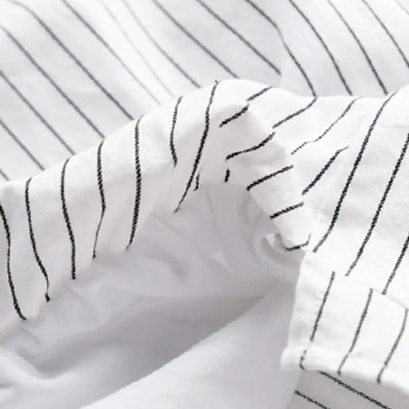 Buddha Stones Fall 2 In 1 Stripes Stand Collar Long Sleeve Men's Cotton Shirt