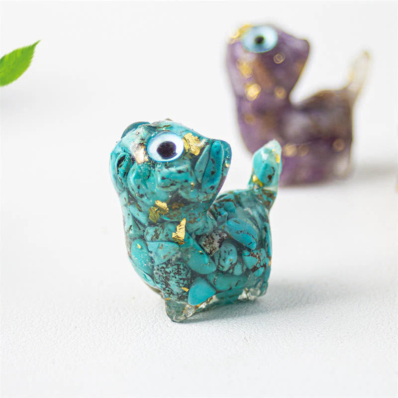 Buddha Stones Natural Crystal Turquoise Aquamarine Amethyst Cat Protection Decoration