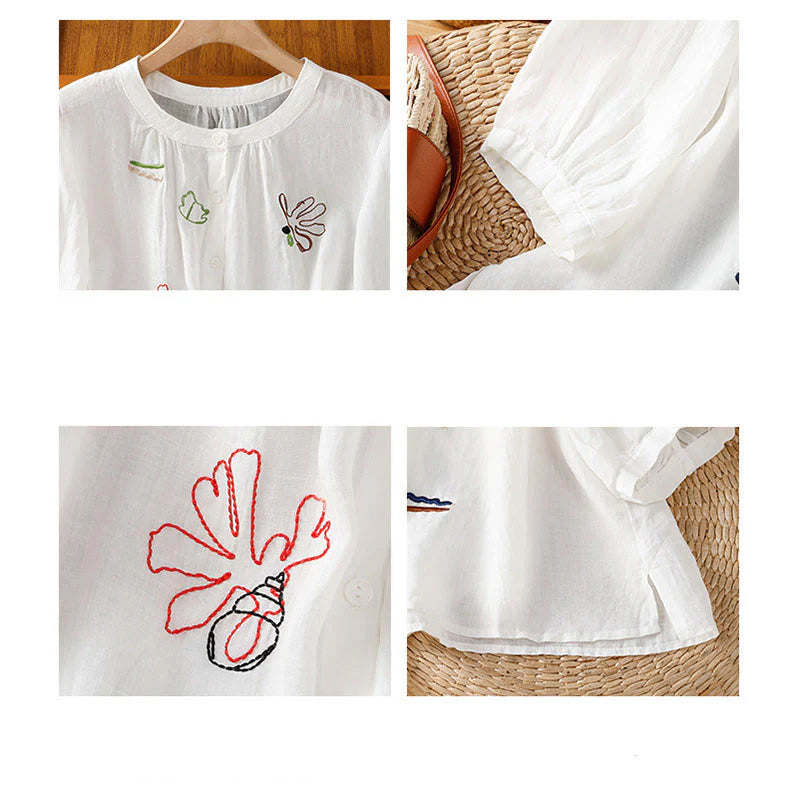 Buddha Stones Coral Gourd Pattern Crew Neck Half Sleeve Women's Polyester Shirt