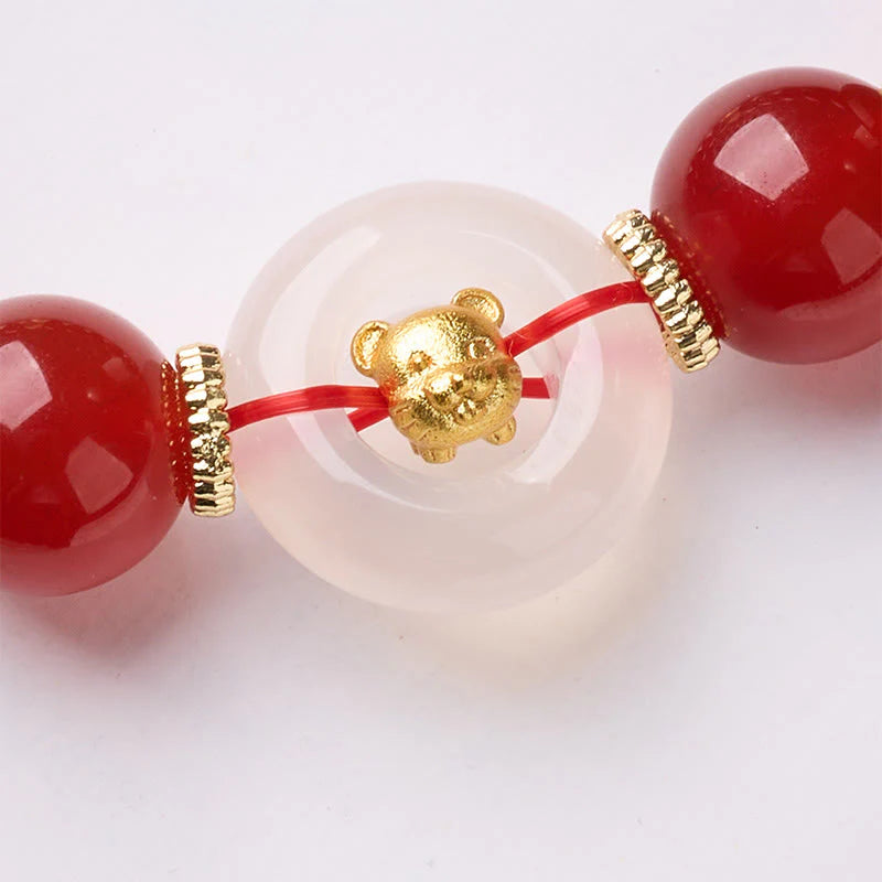 Buddha Stones Chinese Zodiac Year Of The Horse Peace Buckle Red Agate White Chalcedony Confidence Bracelet