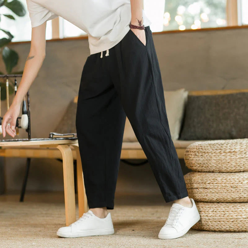 Buddha Stones Summer Men's Cotton Pants With Pockets