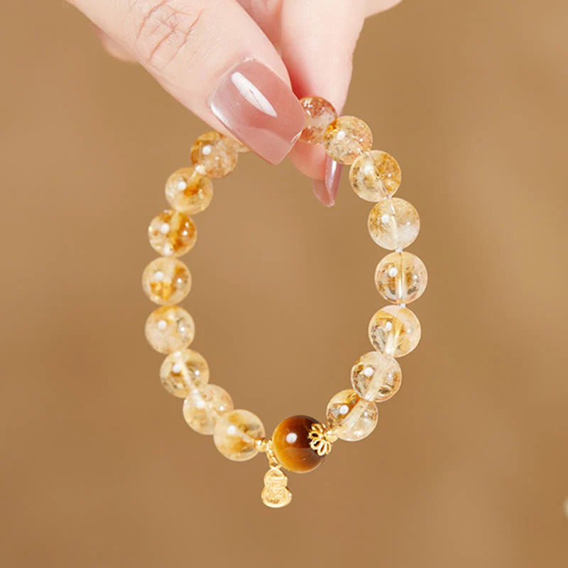 Buddha Stones 925 Sterling Silver Gourd Fu Character Citrine Tiger Eye Prosperity Bracelet