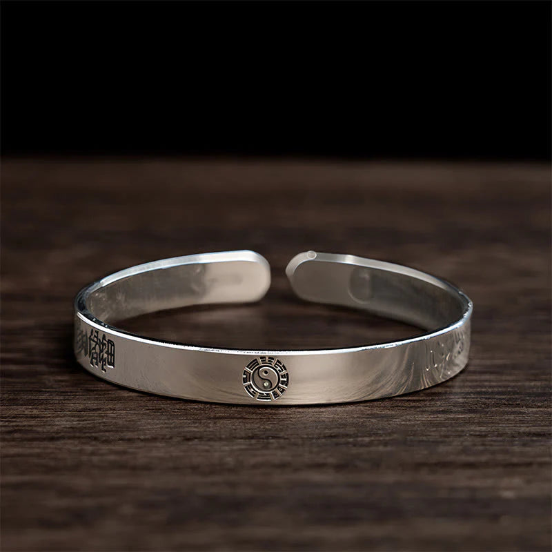 Buddha Stones Bagua mantra Symbol Copper Plated Silver Wealth Bracelet Bangle