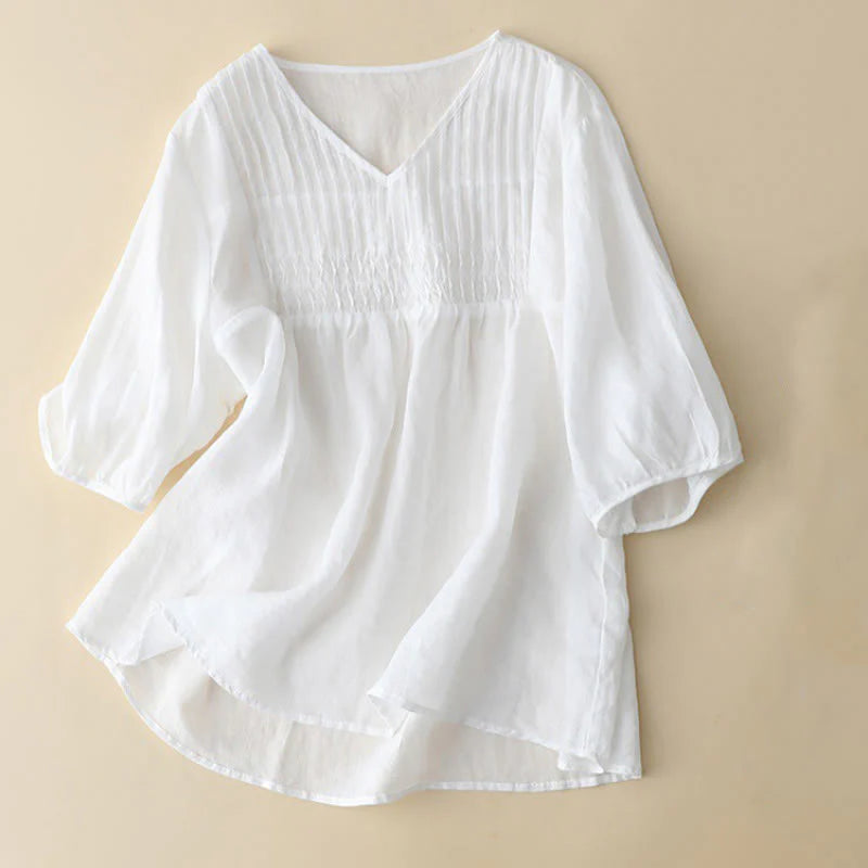 Buddha Stones Casual Plain Loose Women's V-Neck Design Half Sleeve Shirt