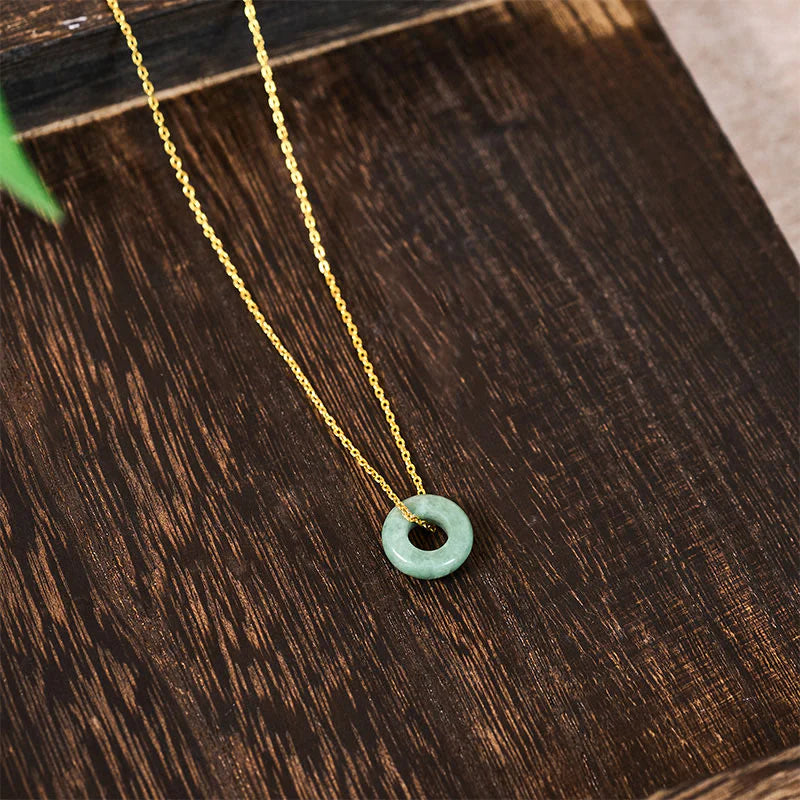 Buddha Stones Green Jade Peace Buckle Abacus Luck Necklace Pendant