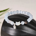 Buddha Stones Cat Head White Cat's Eye Silver Sheen Obsidian Positive Bracelet