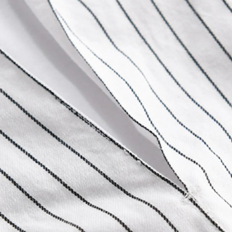 Buddha Stones Fall 2 In 1 Stripes Stand Collar Long Sleeve Men's Cotton Shirt