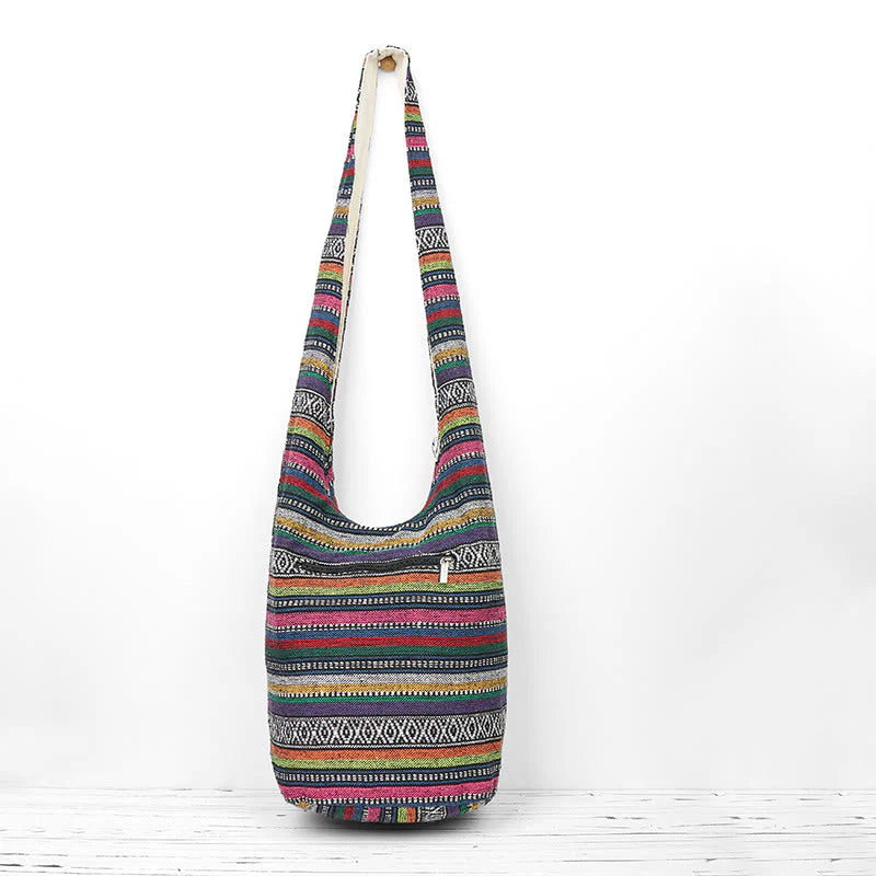 Buddha Stones Cotton Stripes Pattern Crossbody Bag Shoulder Bag