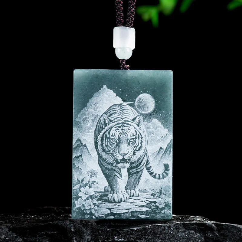 Buddha Stones Year Of The Horse Chinese Zodiac Engraving Jade Abundance Necklace Pendants